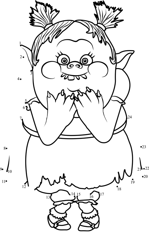 Bridget-In-Trolls-Dot-To-Dot dot to dot worksheets