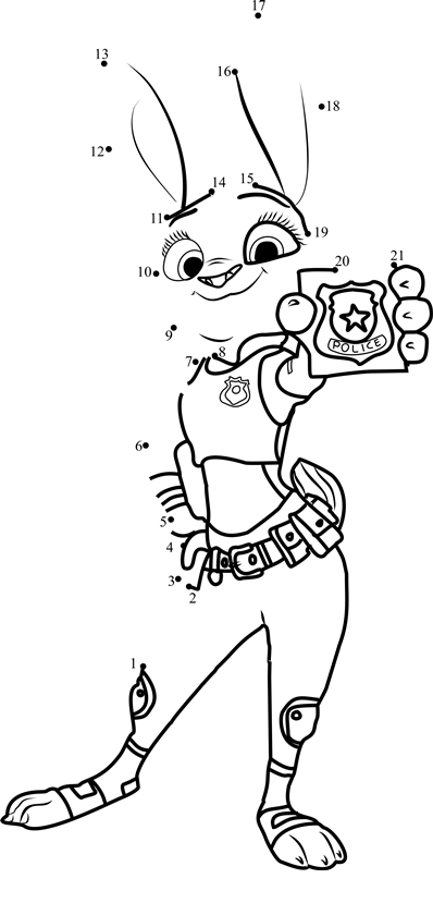 Judy-Hopps-With-Badge-Dot-To-Dot dot to dot worksheets