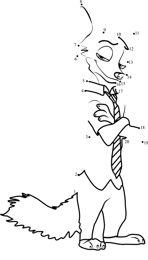 Nick-Wilde-Dot-To-Dot dot to dot worksheets