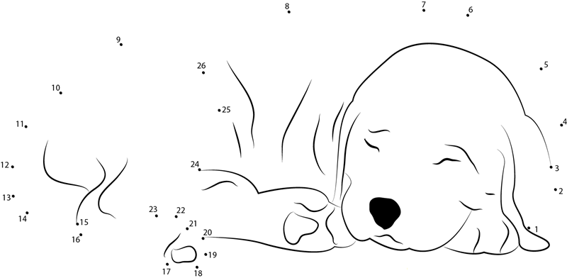 Sleeping Dog dot to dot worksheets