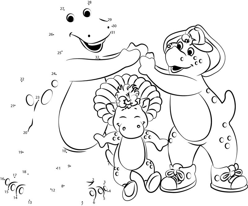 Barney-And-His-Friends-Dot-To-Dot printable dot to dot worksheet