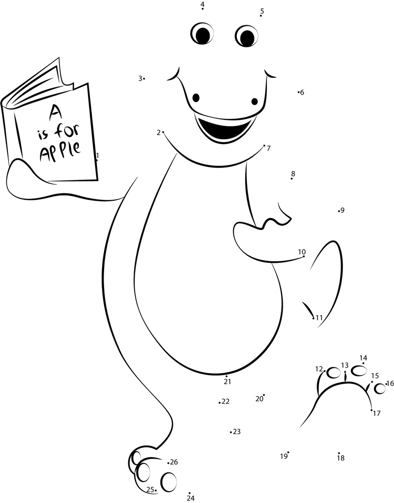 Barney-Having-Book-Dot-To-Dot printable dot to dot worksheet