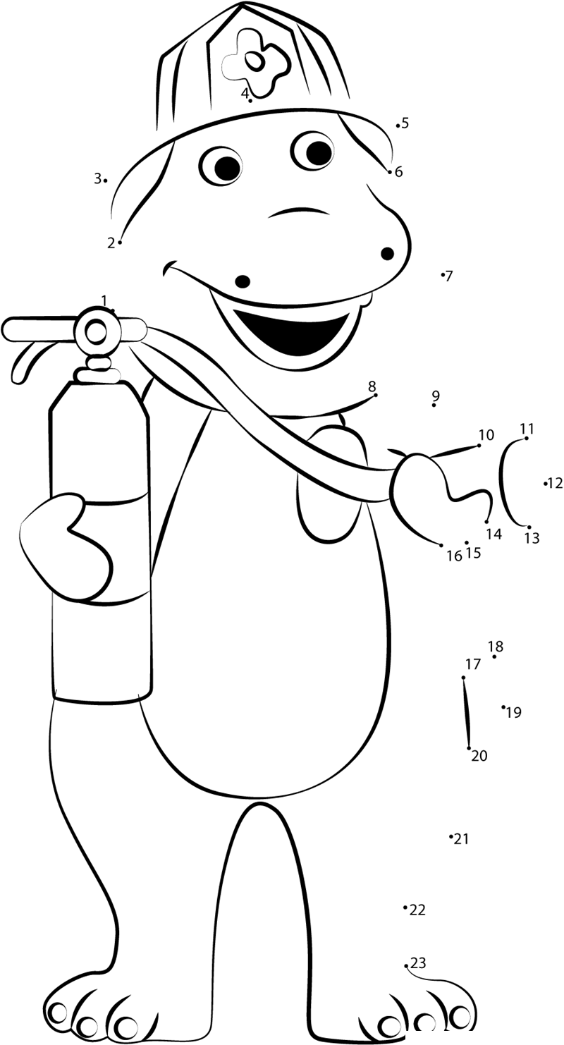 Barney-Having-Fire-Extinguisher-Dot-To-Dot printable dot to dot worksheet