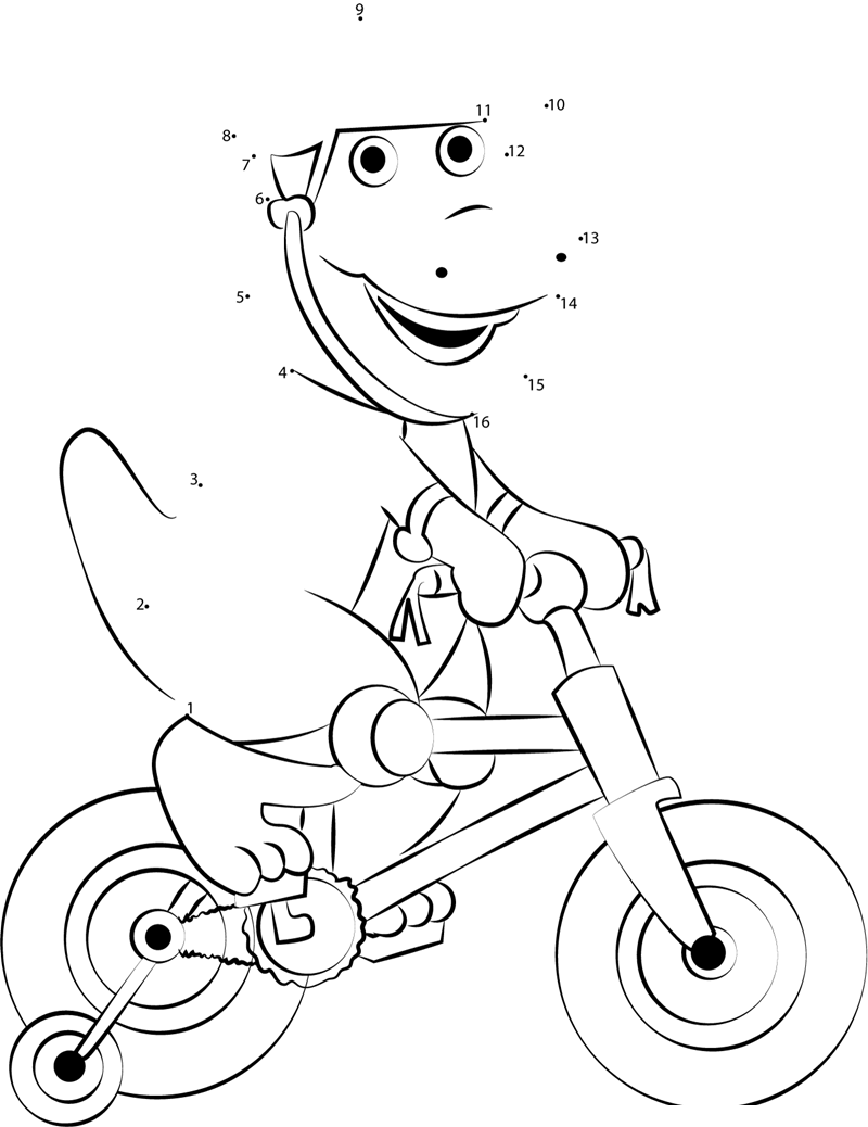 Barney-Playing-Bicycle-Dot-To-Dot printable dot to dot worksheet