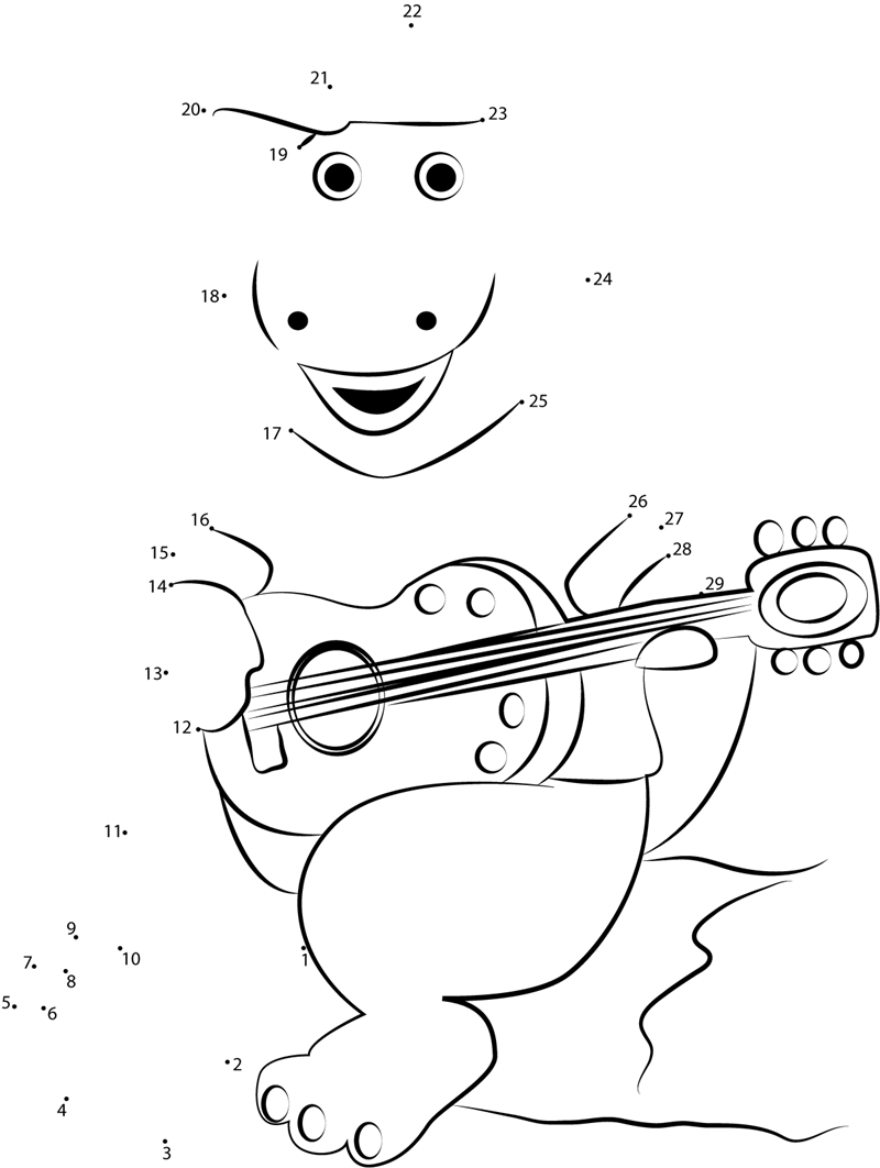 Barney-Playing-Guitar-Dot-To-Dot printable dot to dot worksheet