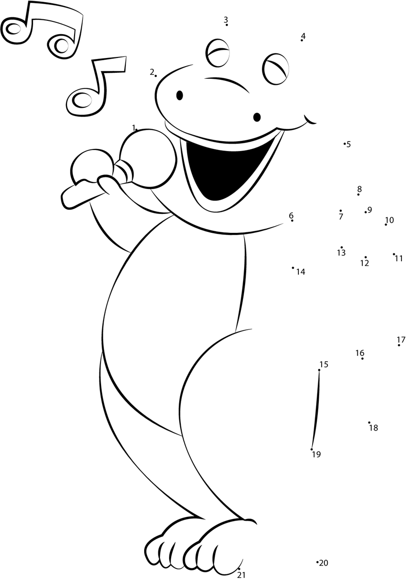 Barney-Singing-Dot-To-Dot printable dot to dot worksheet