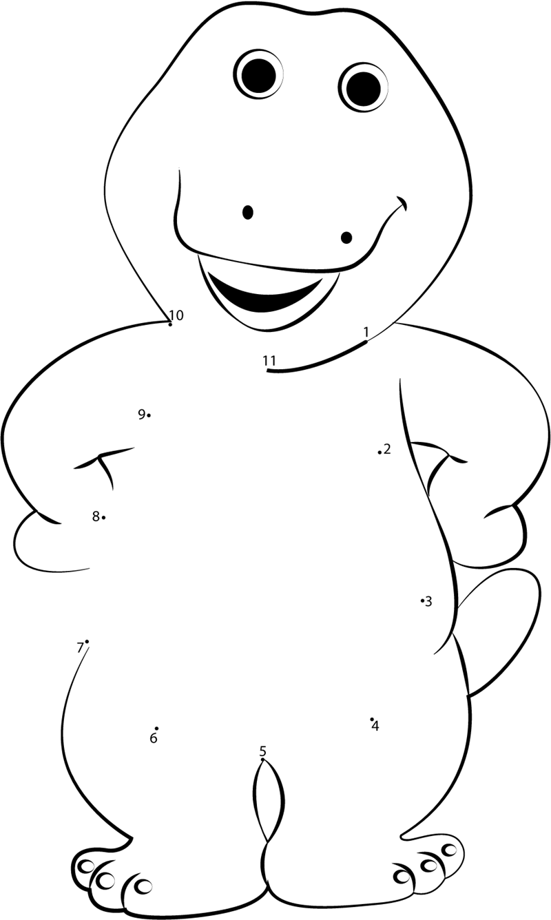 Barney-Standing-And-Laughing-Dot-To-Dot printable dot to dot worksheet