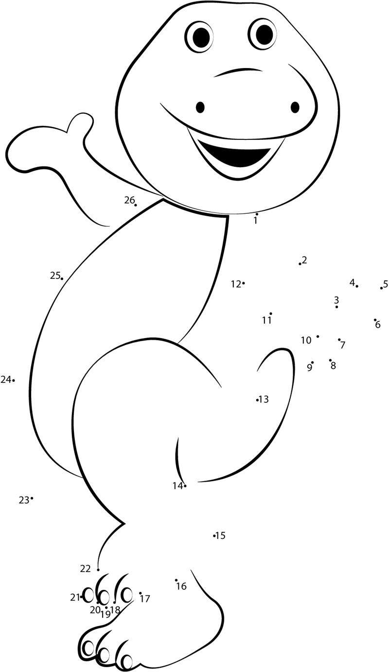 Danceing-Barney-Dot-To-Dot printable dot to dot worksheet