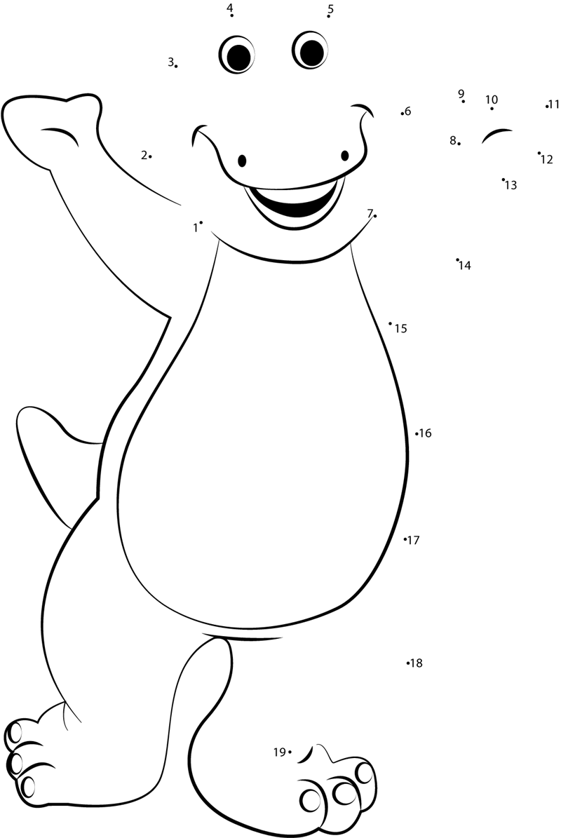 Happy-Barney-Dot-To-Dot printable dot to dot worksheet