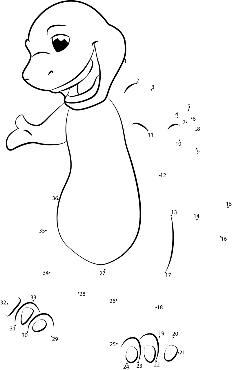 Smiling-Barney-Dot-To-Dot printable dot to dot worksheet