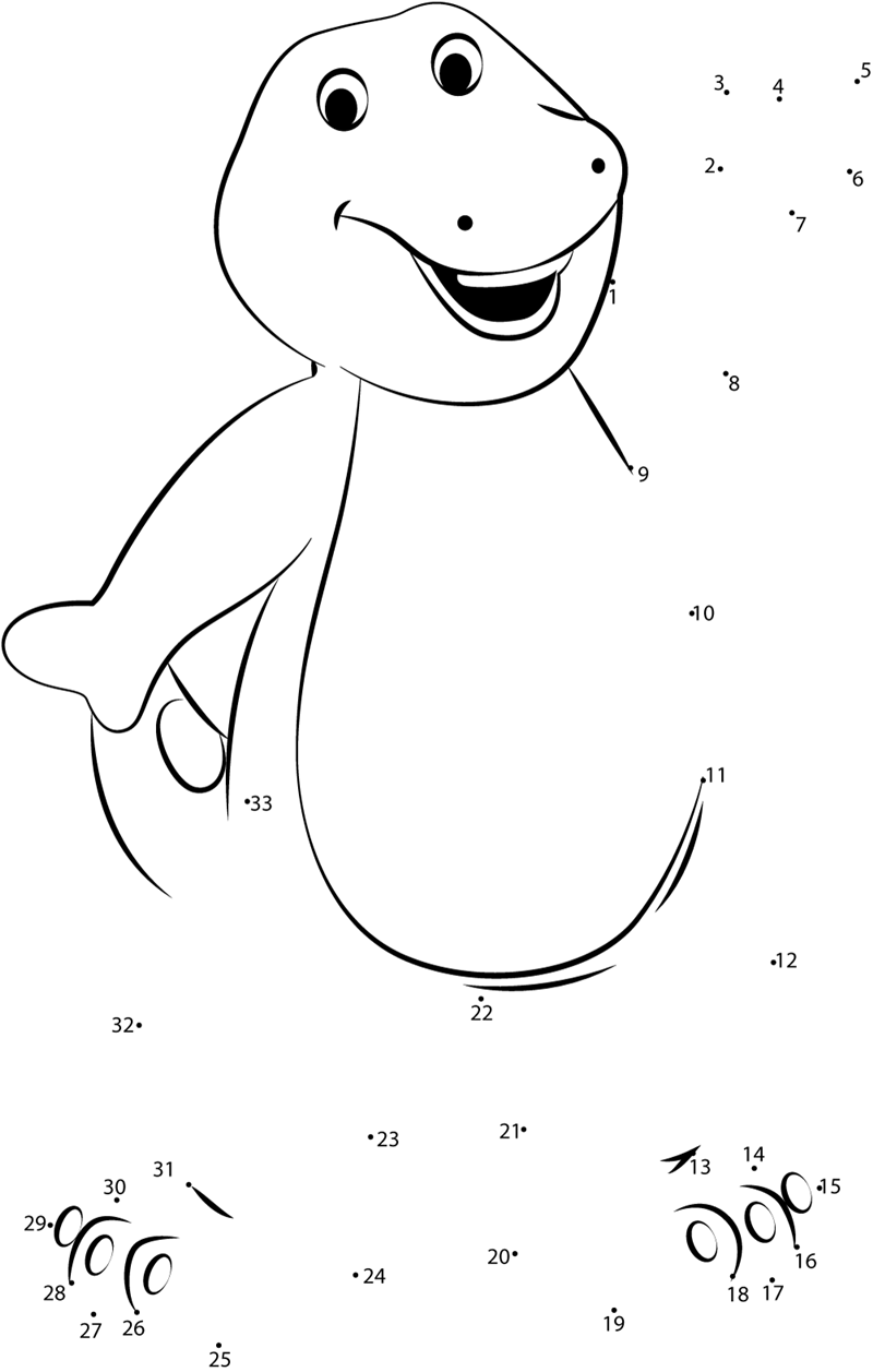 Standing-Barney-Dot-To-Dot printable dot to dot worksheet