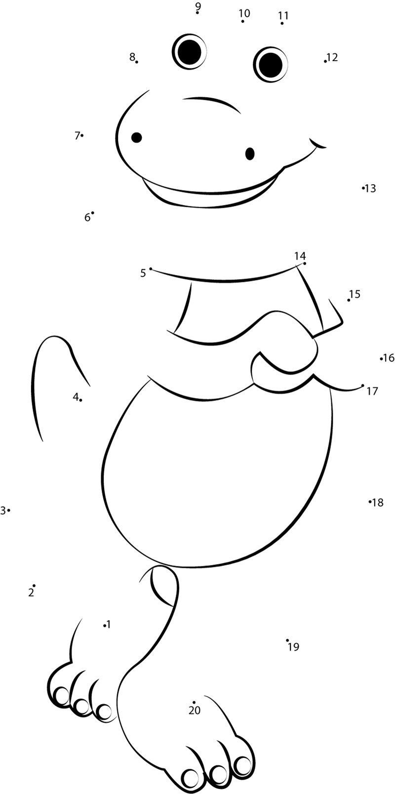 Walking-Barney-Dot-To-Dot printable dot to dot worksheet