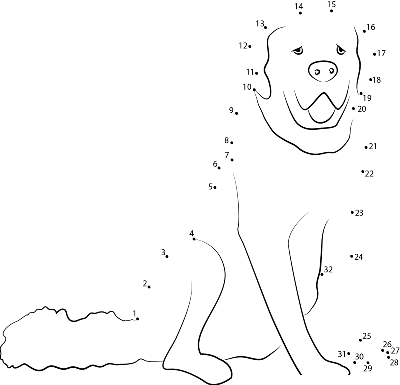 White Dog dot to dot worksheets