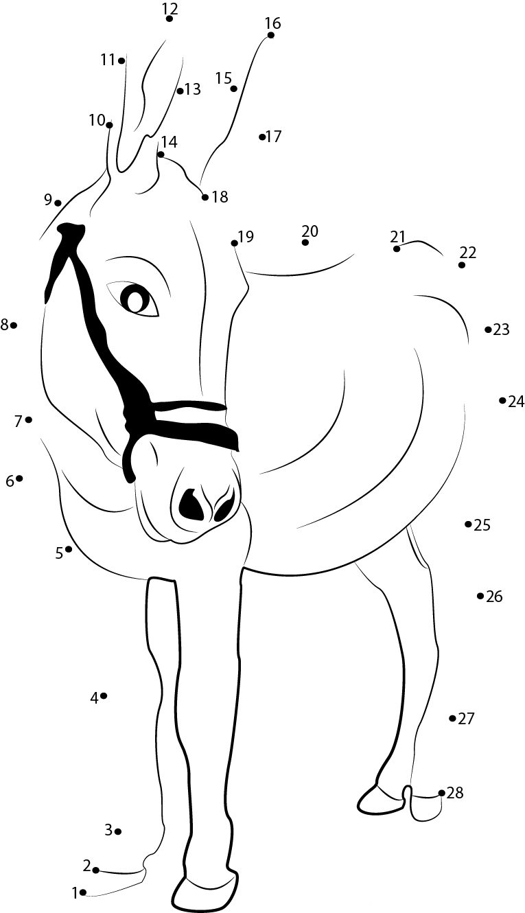 Donkey Looking printable dot to dot worksheet