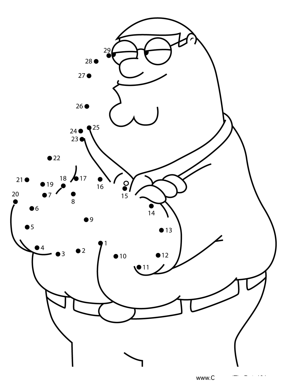 Peter-Griffin-Folding-His-Hands-Family-Guy printable dot to dot worksheet