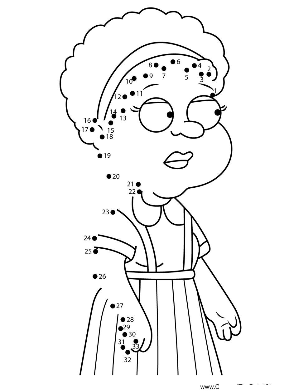 Ruth-Rutherford-Family-Guy printable dot to dot worksheet