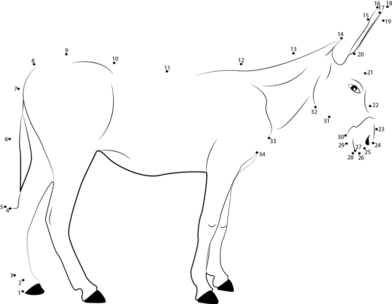 European Donkeys printable dot to dot worksheet