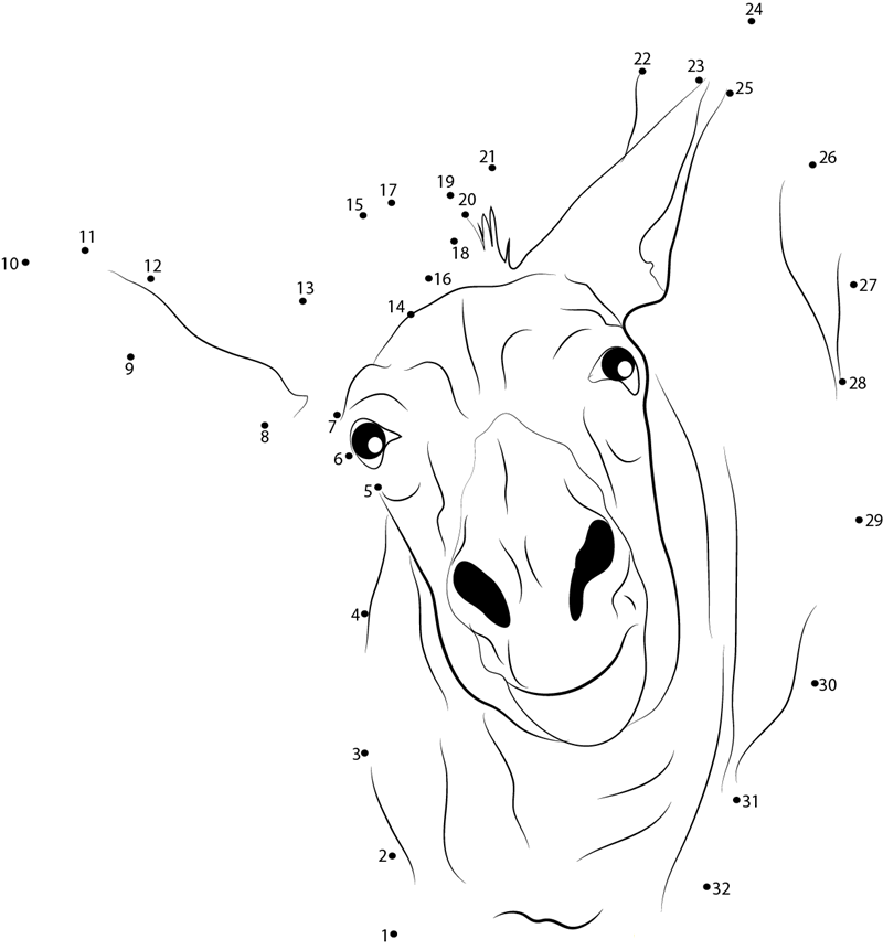 Funny Donkey dot to dot worksheets