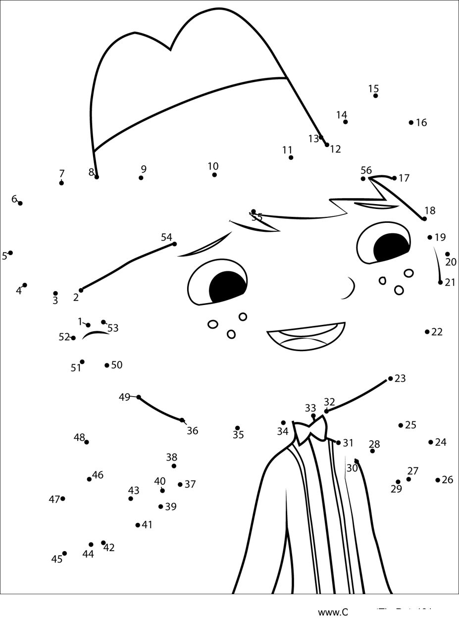 Dawn-Wearing-A-Brown-Hat-Justin-Time printable dot to dot worksheet