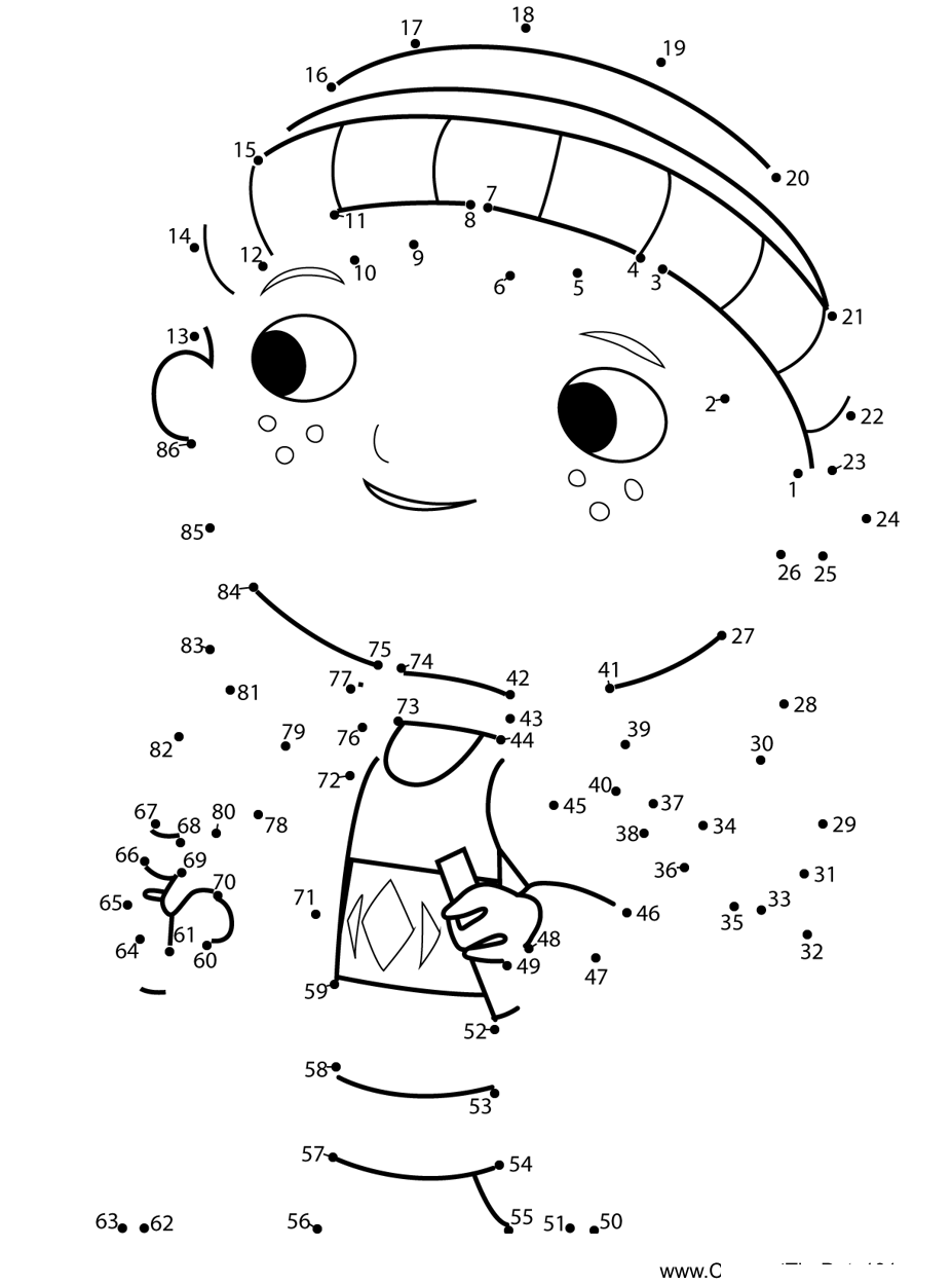 Olive-Snow-Skiing-Justin-Time printable dot to dot worksheet