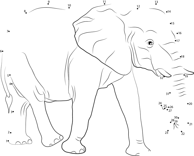 Big Elephant dot to dot worksheets