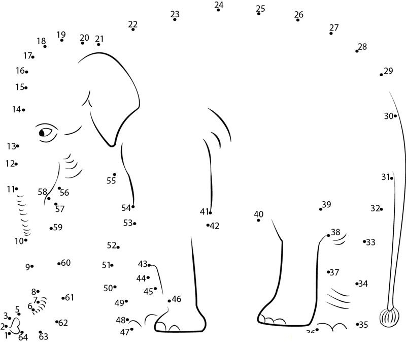 Cute Elephant dot to dot worksheets