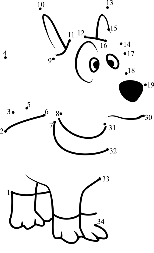 Dog-Dot-To-Dot printable dot to dot worksheet