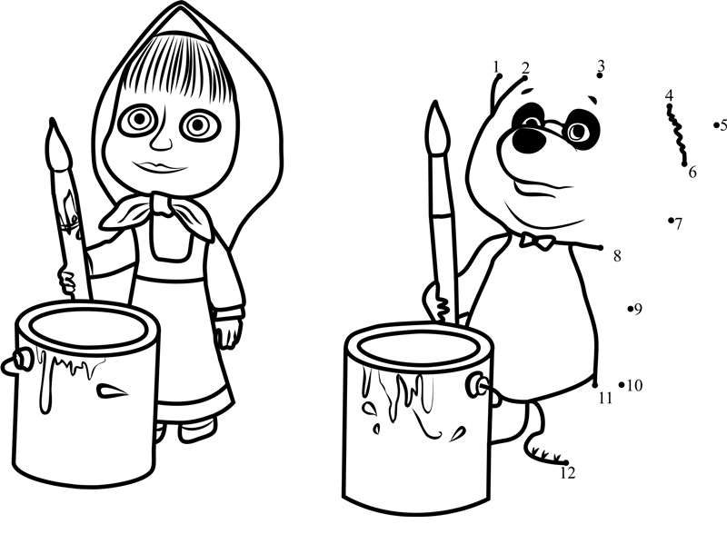 Masha-And-Panda-Dot-To-Dot printable dot to dot worksheet