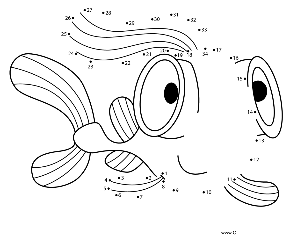 Goldfish-Mr-Bean printable dot to dot worksheet