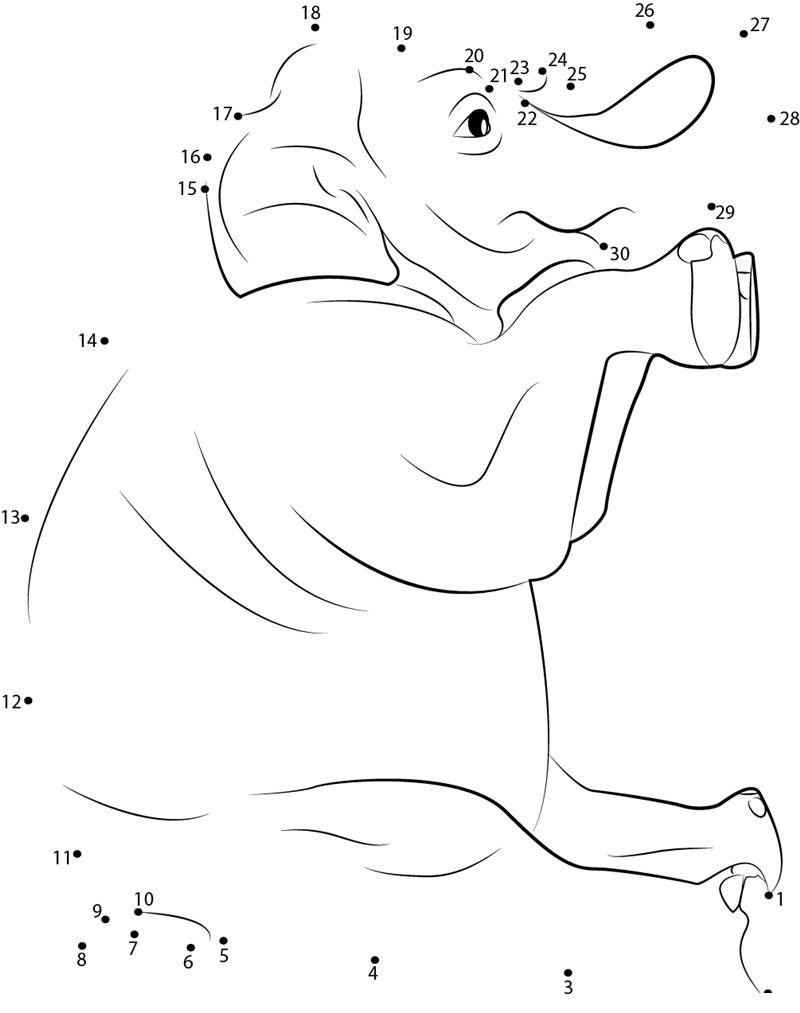 Elephant Sitting dot to dot worksheets