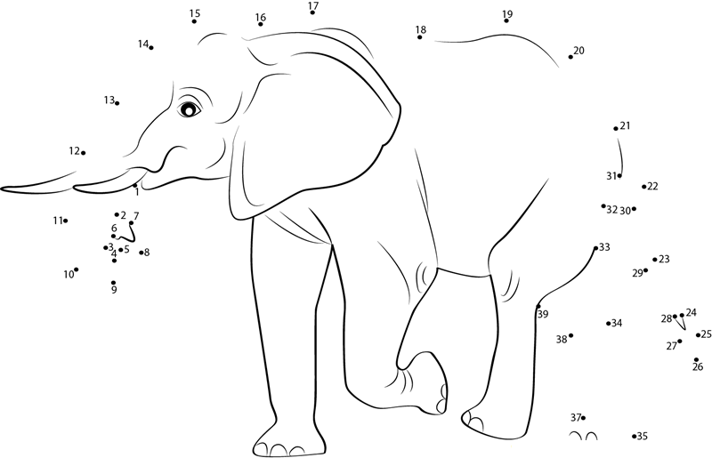 Elephant Walking Away dot to dot worksheets