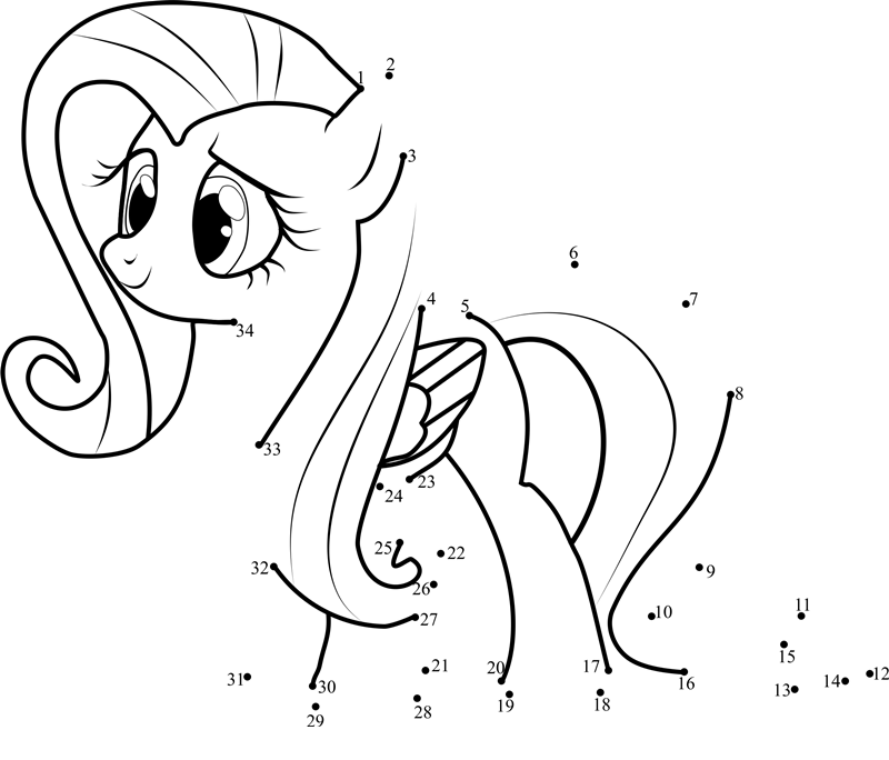 Filly-Fluttershy-Dot-To-Dot dot to dot worksheets