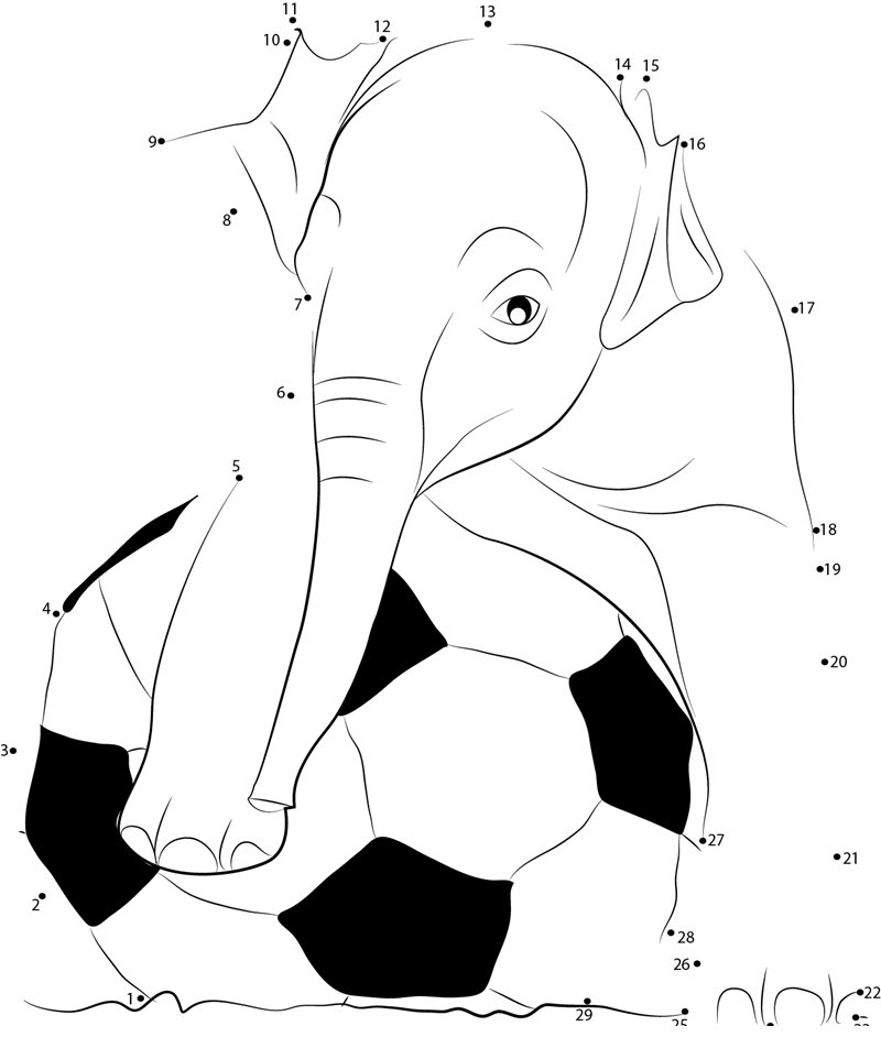 Playing Football Elephants dot to dot worksheets