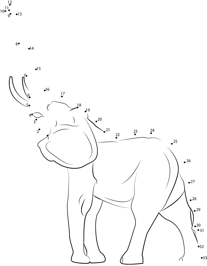 Young Indian Elephant dot to dot worksheets