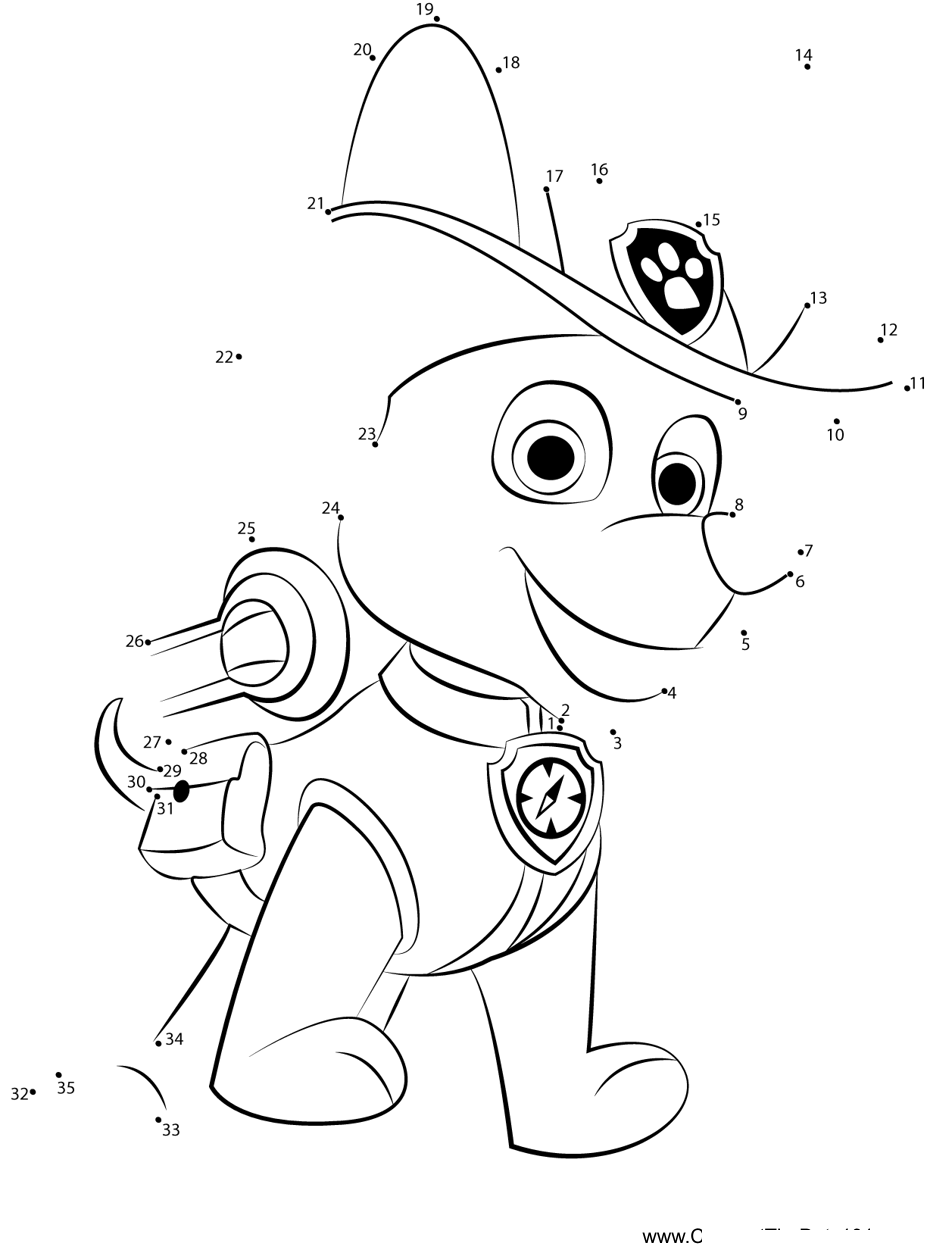 Tracker-Paw-Patrol dot to dot worksheets