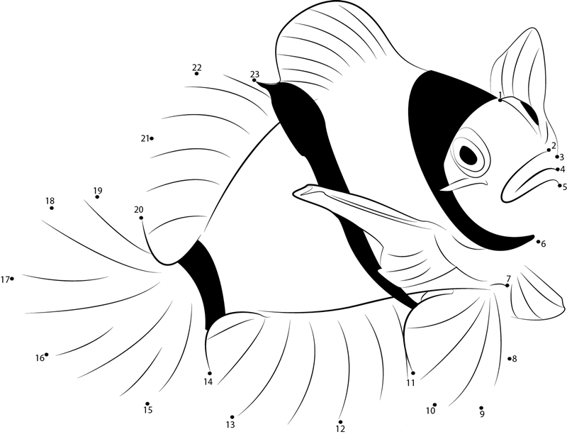 Clown Water Fish dot to dot worksheets