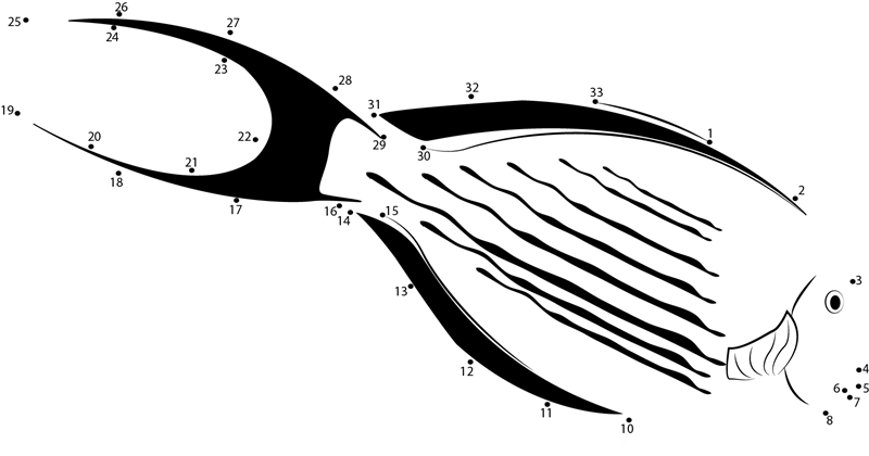 Red Sea Fish dot to dot worksheets