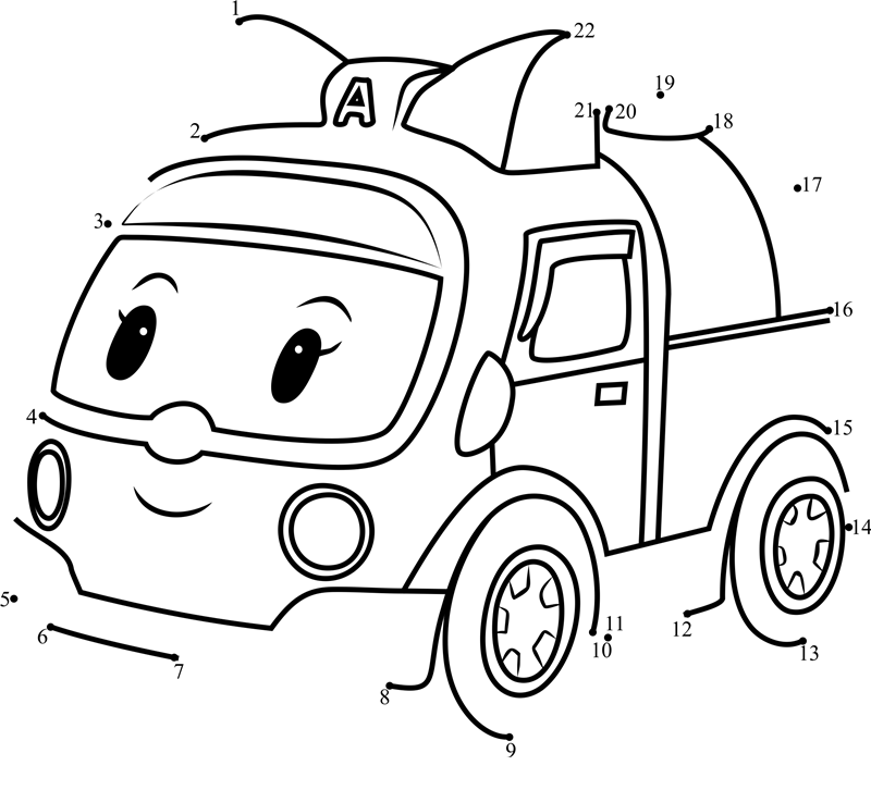 Amber-Amubulance-Robocar-Poli-Dot-To-Dot dot to dot worksheets