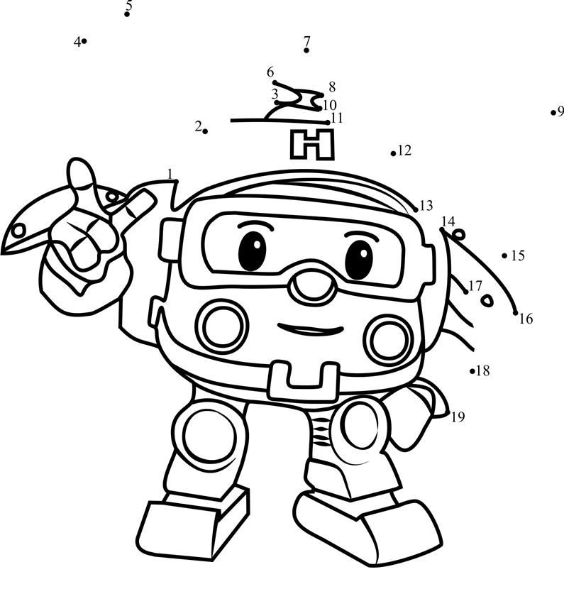 Helly-Robocar-Poli-Dot-To-Dot dot to dot worksheets