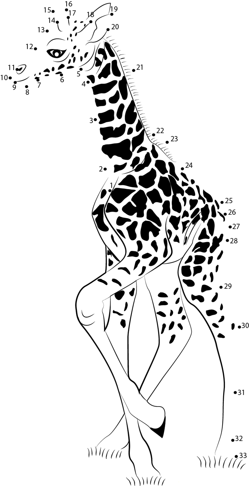 Baby Giraffe dot to dot worksheets