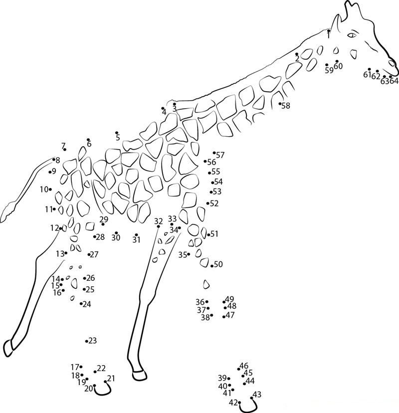 Big Animal Giraffe printable dot to dot worksheet