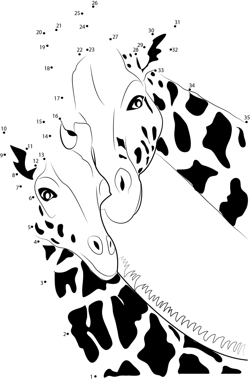 Giraffe printable dot to dot worksheet