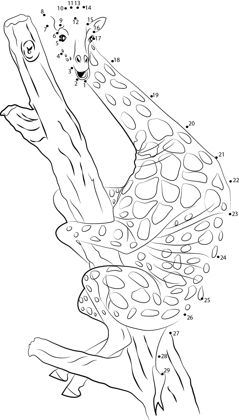 Giraffe  On A Tree printable dot to dot worksheet