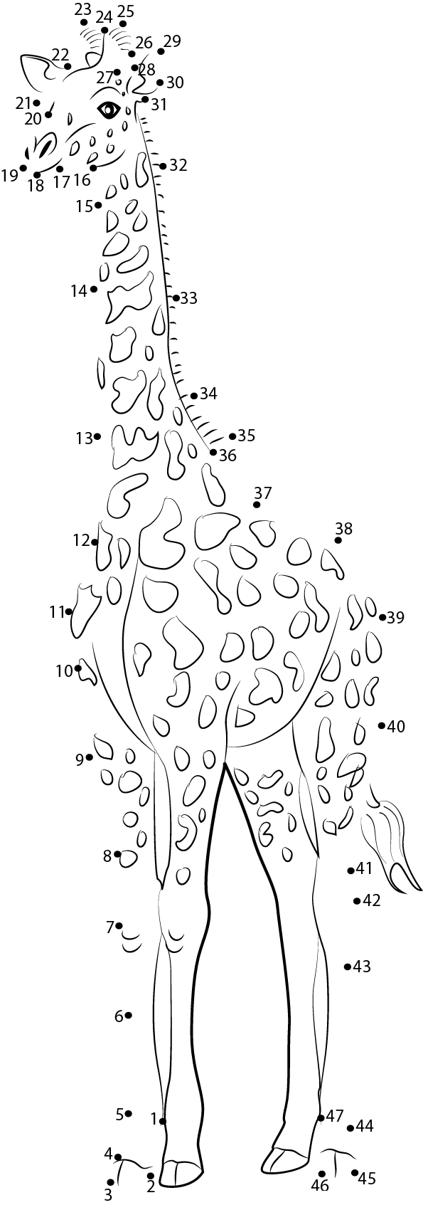 Giraffe Looking printable dot to dot worksheet