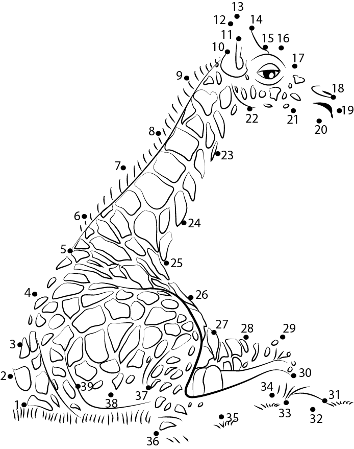 Giraffe Sitting In Grass printable dot to dot worksheet