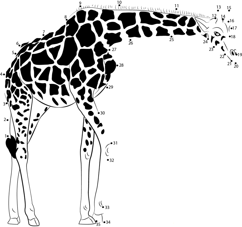 Masai Giraffe dot to dot worksheets