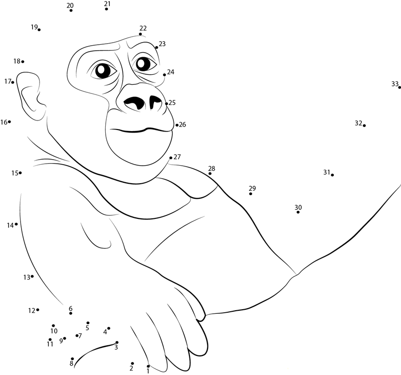 Baby Gorilla printable dot to dot worksheet