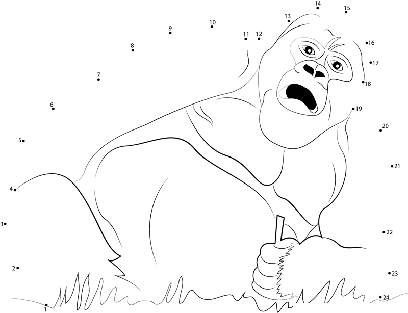 Drunk Gorilla printable dot to dot worksheet