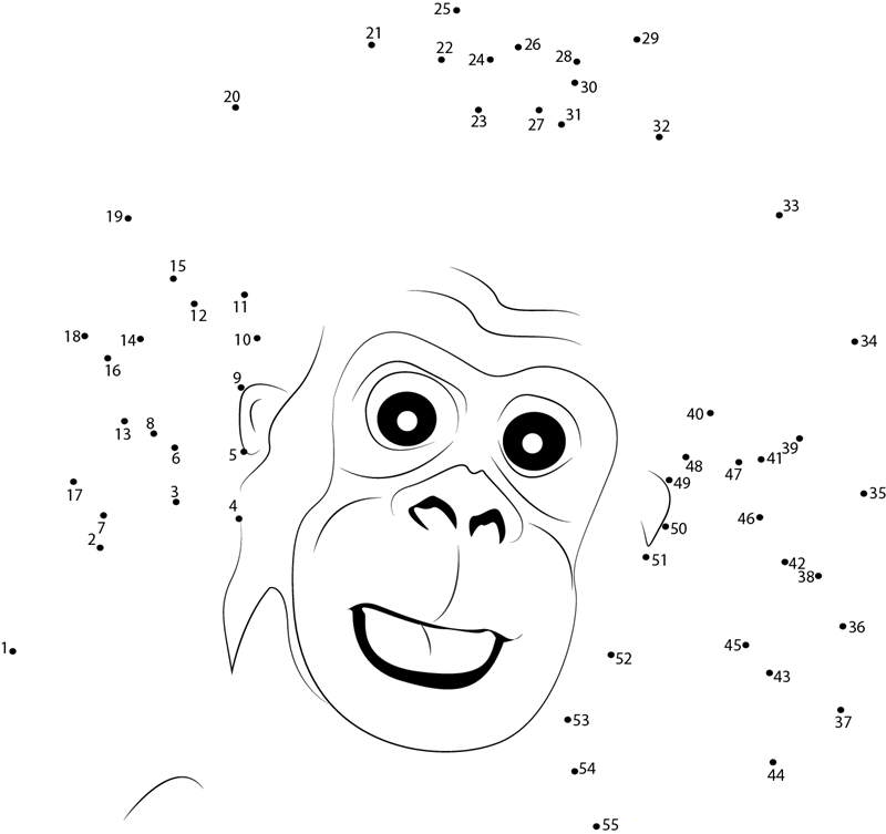 Gorilla Baby Face dot to dot worksheets