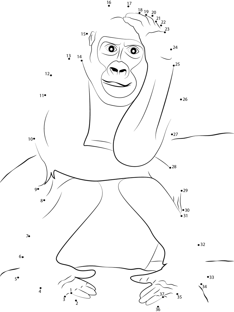 Gorilla Expression printable dot to dot worksheet